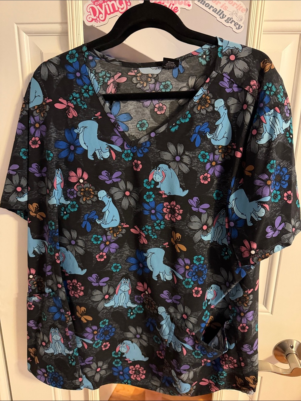 Blue Eeyore Floral Scrub Top - Character Print